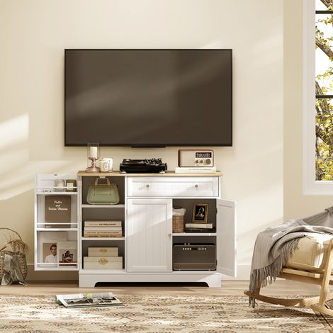 Credenza Moderna con Spazio di Archiviazione, Mobile Buffet con Cassetto, Ripiani Regolabili, Piccola Dispensa da Cucina con Ripiani Porta, Bianco