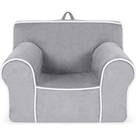 COSTWAY Sillón Infantil Relleno de Espuma, Sofá Infantil Tapizado con Tela de Terciopelo y Relleno de Esponja Pequeños de 0-5 Años (Gris)
