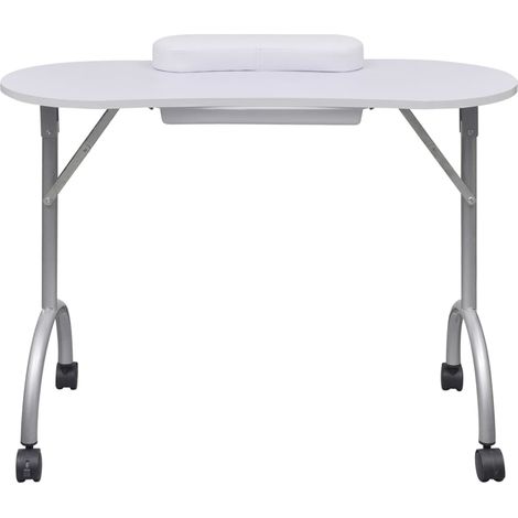 Table à manucure pliable avec roulettes Blanc (1/5)