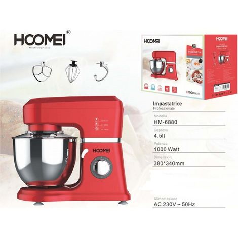 TrAdE Shop Traesio - Impastatrice Planetaria Professionale Acciaio Inox Per 4.5l Da 1000w 6 Velocità -