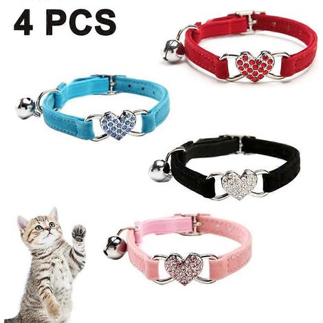 Collier pour chat ajustable avec pendentif cœur en cristal, matériau confortable de qualité supérieure (1/4)