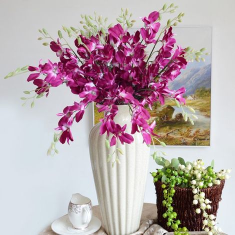 Branche de fleurs d'orchidées artificielles, fausse fleur décorative en soie faite à la main pour la maison, décoration de jardin de mariage, blanche (1/5)