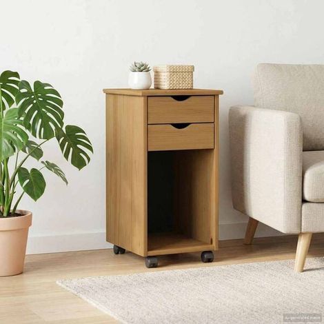 Meuble de Rangement sur Roulettes en Bois Massif de Pin, Couleur Miel, 34 x 39 x 65,5 cm, Armoire de Stockage Mobile pour Salon, Cuisine ou Bureau (1/5)