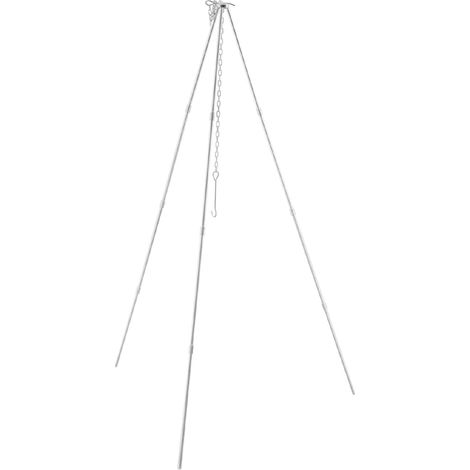 Tripod De Cuisine Extérieur - En Alliage D'aluminium Et Acier Galvanisé - Réglable En Hauteur Avec Chaîne Suspendue Et Crochet - Pour Feu De Camp Et Pique-Nique - 1 Pièce (1/5)