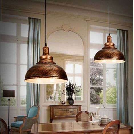 Lot de 2 Lustre Industrielle en Métal Rétro Suspension Vintage Luminaire pour Salon Chambre Restaurant (1/5)