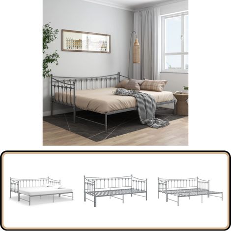 Cadre de canapé-lit extensible sans matelas gris métal 90x200cm - Canapé Convertible - Lit Invité - Lit Pliable - Cadre Lit - Mobilier Salle Séjour