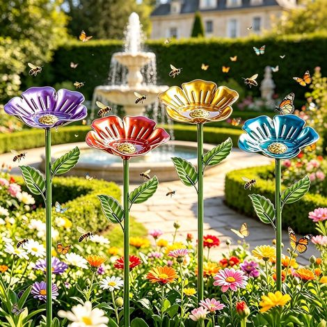 Bee Watering Station, 4 Pieces Metal Bee Cups for Garden, Bee Feeder for Thirsty Pollinators, Pollinator Water Dispenser for Bees & Butterflies, Outdoor Garden Yard Decor (1/5)