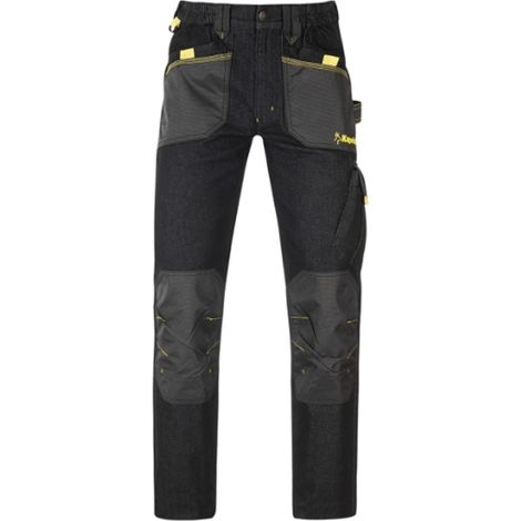 PANTALONI JEANS DA LAVORO SLICK NERO LUNGHI TG.S/M/L/XL/XXL TASCHE PORTAUTENSILI, "S" (1/4)
