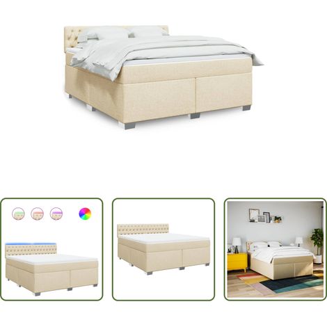 vidaXL LED-Beleuchtung -  Boxspringbett mit Matratze Creme 180x200 cm Stoff (1/5)