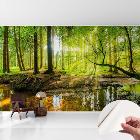 Selbstklebende Tapete modern Wohnzimmer - Wanddeko Schlafzimmer - Tapete mit Motiv Grüne Landschaft 416x254 cm (1/5)