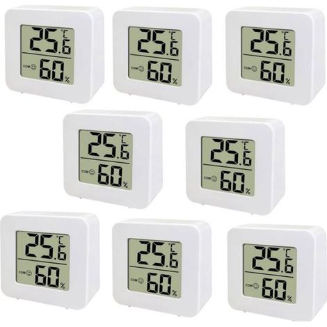 Mini thermomètre LCD d'intérieur - Lot de 8 - Indicateur de température et d'humidité (1/4)