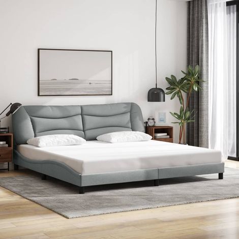 Vidaxl – Cadre de lit 200x200 cm avec tête de lit – Tissu polyester gris clair – Lattes en contreplaqué pour soutien optimal – Assemblage requis (1/5)