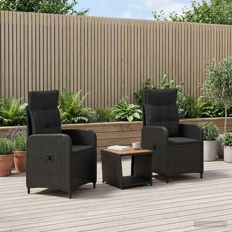 vidaXL Conjunto de Sofás de Jardín 3 uds. Negro (1/5)