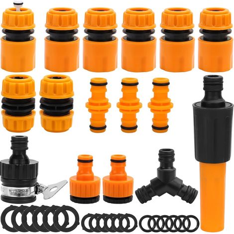 Lot de 16 pièces de raccords de tuyau de 1/2 pouce, ensemble compatible Gardena pour tuyau d'arrosage, raccord rapide, pièces de connexion sans fuite pour robinet et irrigation
