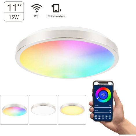 Intelligente Deckenleuchte 11 Zoll 15W Einbau-WLAN-Deckenleuchte 2700K-6500K Weiß & RGB Mehrfarbig Dimmbare Deckenleuchten Sprachsteuerung APP-Steuerung Timerfunktion Intelligente LED-Lampen Gebürstet (1/5)