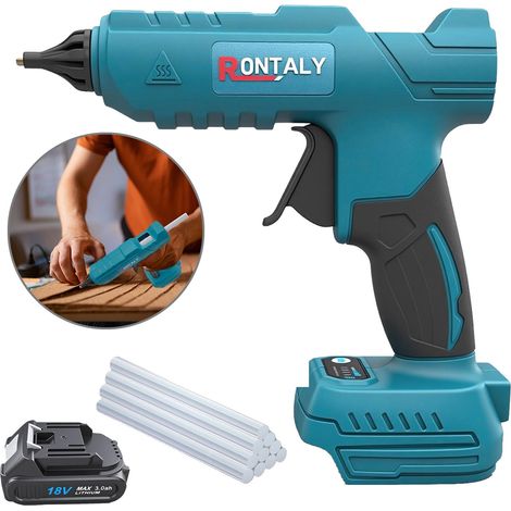 Pistolet à Colle Chaude Sans Fil Rechargeable 18V RONTALY, Compatible Bâtons de Colle 11mm, Kit Complet avec Batterie 3000mAh + Chargeur EU + 10 Bâtons de Colle, pour Bricolage, Déco, Réparation (1/5)