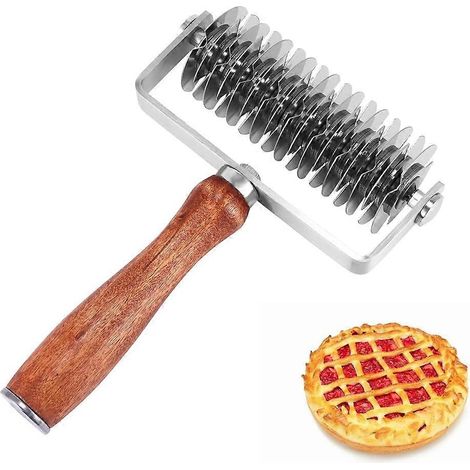 Bois poignée pâte lattice roller coupe premium acier inoxydable pour perfect cookies pies pizza bread (1/5)