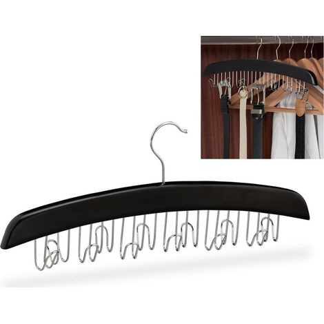 1 Porte-ceinture, 12 crochets rotatifs, bois et fer, 17,5x43x5,5 cm, noir et argenté, pour armoire (1/5)