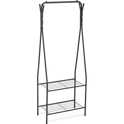 Portant à vêtements moderne avec 2 étagères 158 x 60 x 33 cm espace de rangement pratique design industriel en fer noir (1/4)