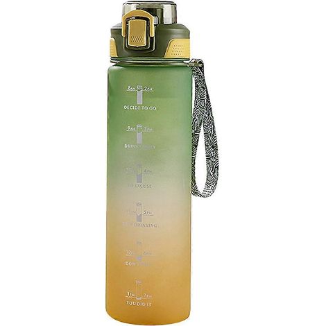 Gourde motivante avec paille, gourde avec indication du temps restant à boire - Vert militaire (1/5)
