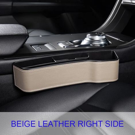 (PU beige droit) Porte-gobelet de voiture en cuir, organisateur de siège, boîte de rangement multifonctionnelle pour l'espace entre les sièges, poches de couture de siège en ABS, organisateur de coffr (1/5)