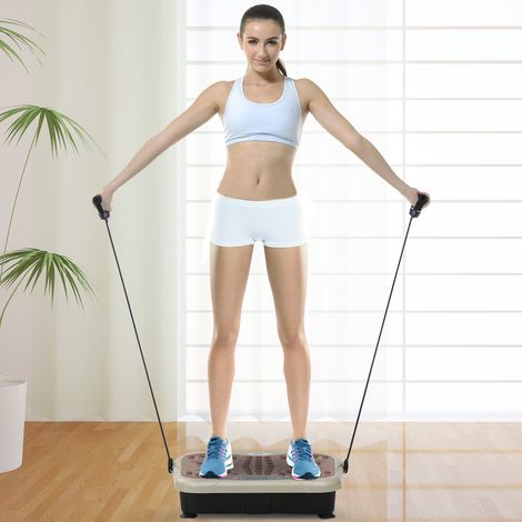 Plateforme vibrante, appareil de vibration, coach de fitness, écran LED, haut-parleur USB, bandes élastiques, télécommande (1/4)