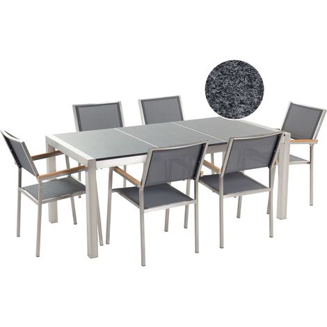 Set da Giardino Tavolo Piano Granito Grigio 6 Sedie Grigie 180 x 90 cm Grosseto (1/5)