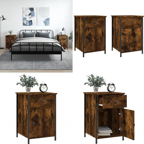 Comodini 2 pz Rovere Fumo 40x42x60 cm in Legno Multistrato - Comodino con viti regolabili - Comodino con piano di esposizione