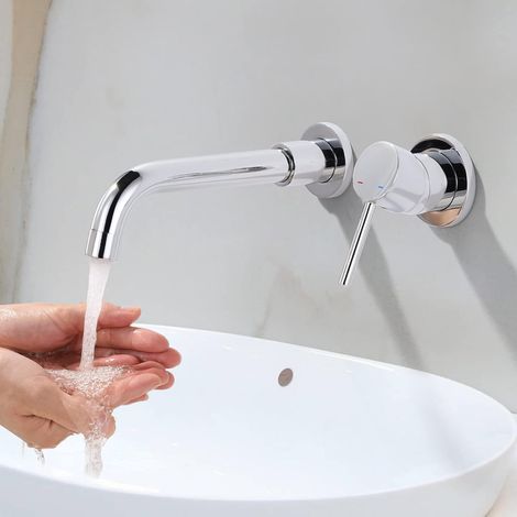 360° Rotatable Wall Mounted Basin Mixer Tap Bathroom Faucet for Bathtub and Sink Modern Design Wall Mounted Basin Taps, Chrome (1/5)