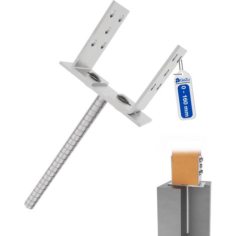 Support de poteau en U réglable à sceller zingué électrolytique 200 x 200 mm – hauteur réglable 0 à 160 mm pour clôture bois et poteaux  – Pied de poteau en U réglable – GeZu Impex