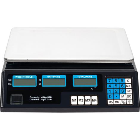 40kg Digital Price Computing Scale for Vegetables UK Plug - Silver and Black, Accurate Weight Measurement for Retail and Home Use