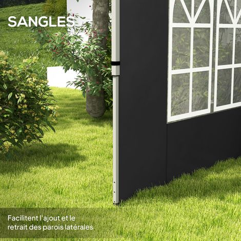 Ensemble de 2 parois latérales pour gazebo, panneau de 3 x 3 m pour pavillon avec fenêtre 295 x 195 cm, noir (1/5)