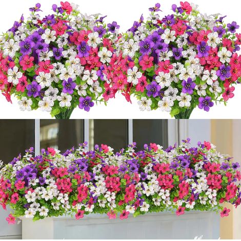 9 Bouquets Artificial Flowers Outdoor UV Resistant Fake Plants No Fading for Garden Balcony Planter Decor (Multicolor) (1/5)