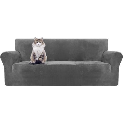 Gris Housse de canapé en Velours épais Super Extensible pour Chiens Cat Pet Friendly 1-Piece Elastic Furniture Protector en Peluche (2 Places) (1/5)