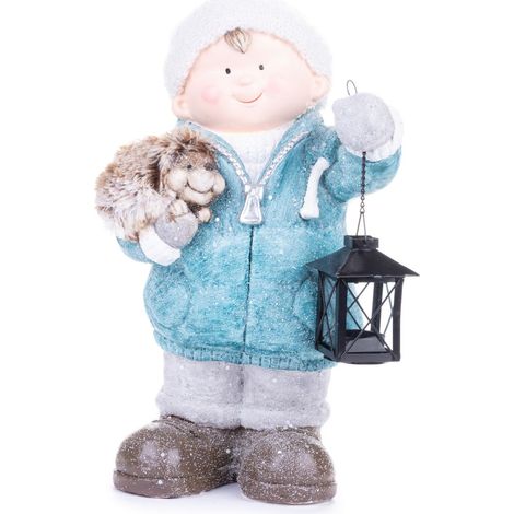 Weihnachtsfigur MagicHome, Junge mit Laterne und Igel, Keramik, 23x20x39,5 cm (1/2)