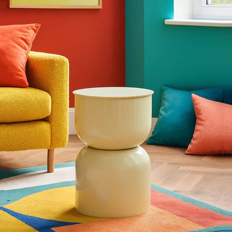 Couchtisch Bandip, rund, Tischplatte weiß, Gestell cremefarben, 33x51x33h cm Weiß Creme (1/5)
