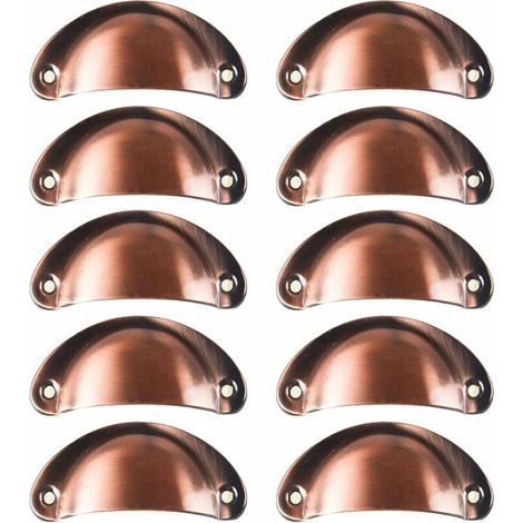 10x Poignée de Coquille Vintage pour Tiroir Armoire Meuble Cuisine, Fer Incurvé Bouton de Porte de Placard Retro 8,2 cm x 3,5 cm,Métall Bouton Porte pour Armoire Meubles Décoration(Cuivre rouge) (1/4)