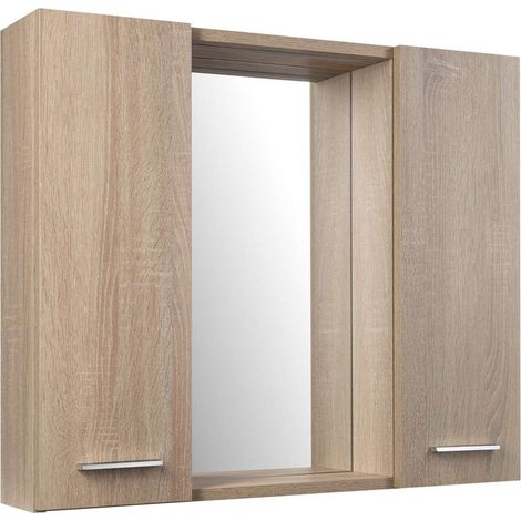 Aqualine Zoja - Armario con espejo e iluminación LED, 70x60x14 cm, 2 puertas, roble platino 45029S (1/4)