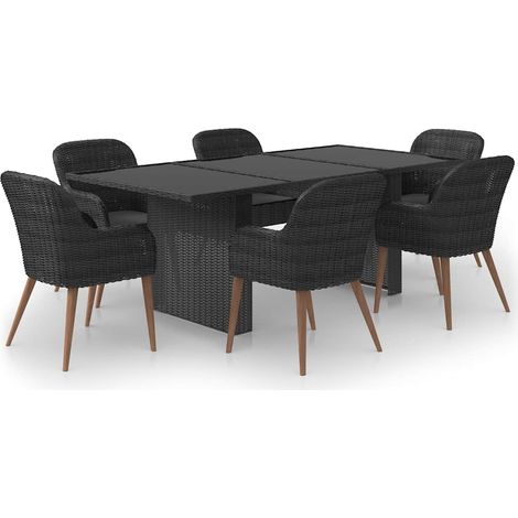 Maison Exclusive - 7-tlg. Garten-Essgruppe Poly Rattan Schwarz
