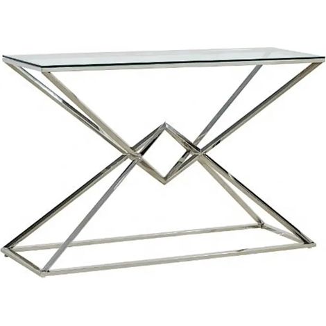 Console acier inoxydable chrome plateau verre trempé 120 cm Pyramide (1/3)