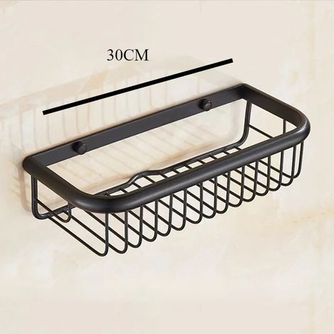 (Noir 30 cm) Panier de rangement mural à un niveau en cuivre doré rose pour savon/éponge / accessoire de salle de bain (1/5)