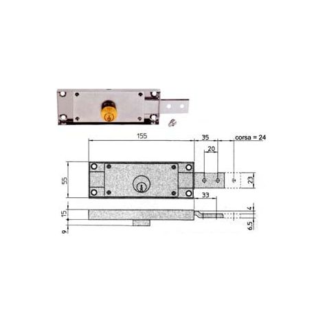 SERRATURA PER SERRANDA LATERALE CILINDRO FISSO TONDO- - SX mm.155x15x55h. (8233.9) - 2 pezzi VIRO