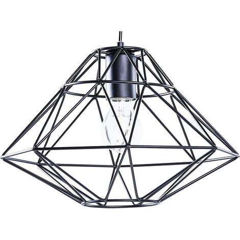 Lampadario in Metallo Nero Paralume a Gabbia Geometrica a 1 Luce Guam