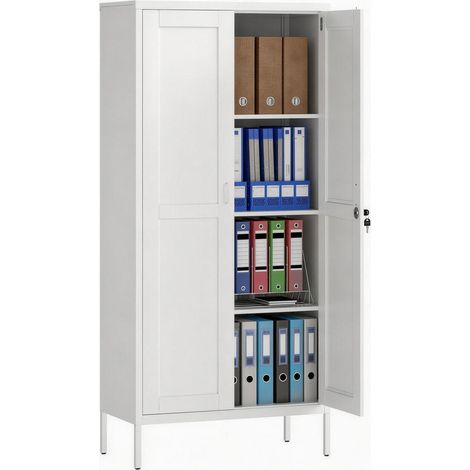 Pour bureau et télétravail rangement modulable armoire métallique sécurisée avec 3 étagères serrure et 2 clés 80x40x175 cm blanc (1/5)