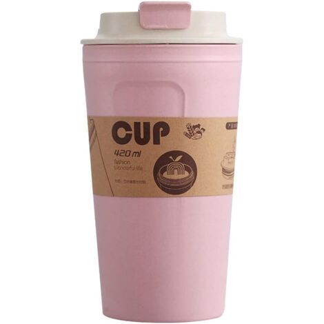 Resealable Bamboo Fiber Tumbler, Shatterproof Glass for Coffee, Beer, Water, Milk, Juice and Tea (Pink) (1/5)