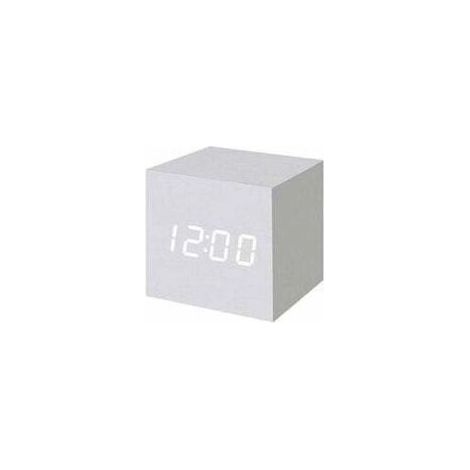 pièce Réveil numérique à LED en Bois, Horloge Cubique Numérique avec Affichage Date et Température, Prise USB / Batterie (Blanc) - Crezuo (1/4)