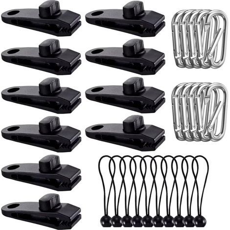 Lntyq Lot de 30 clips pour bâche de tente, pinces pour bâche, pinces pour bâche robustes avec tendeur élastique, pinces pour tentes, couvertures de piscine, caravanes (1/5)