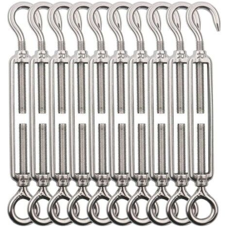 10pc Tendeur de câble à crochet M5 (oeil de crochet), tendeur de fil en acier inoxydable/tendeur de câble INOX pour cordes à linge, câbles en acier, cordes en acier (1/5)