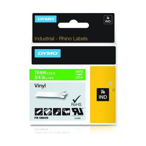 Dymo Étiquettes en vinyle IND - Blanc sur vert - Multicolore - Vinyle - -40 - 80 °C - UL 969 - DYMO (1805420)
