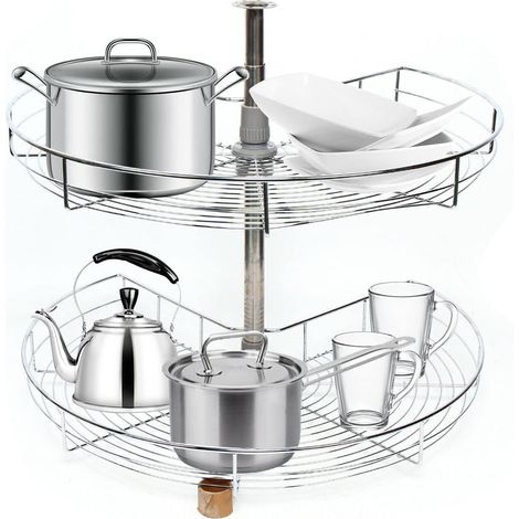 Armadio a 2 ripiani da cucina a 2 ripiani in filo metallico angolare 270° armadio angolare angolare con staffa 71 cm per armadio angolare piatto girevole sotto armadio (1/5)